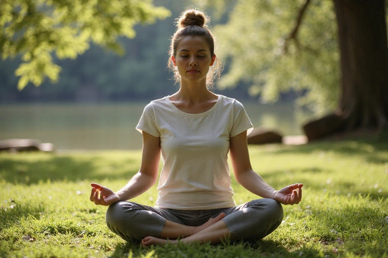 Žena meditira u prirodi, simbol mentalnog mira